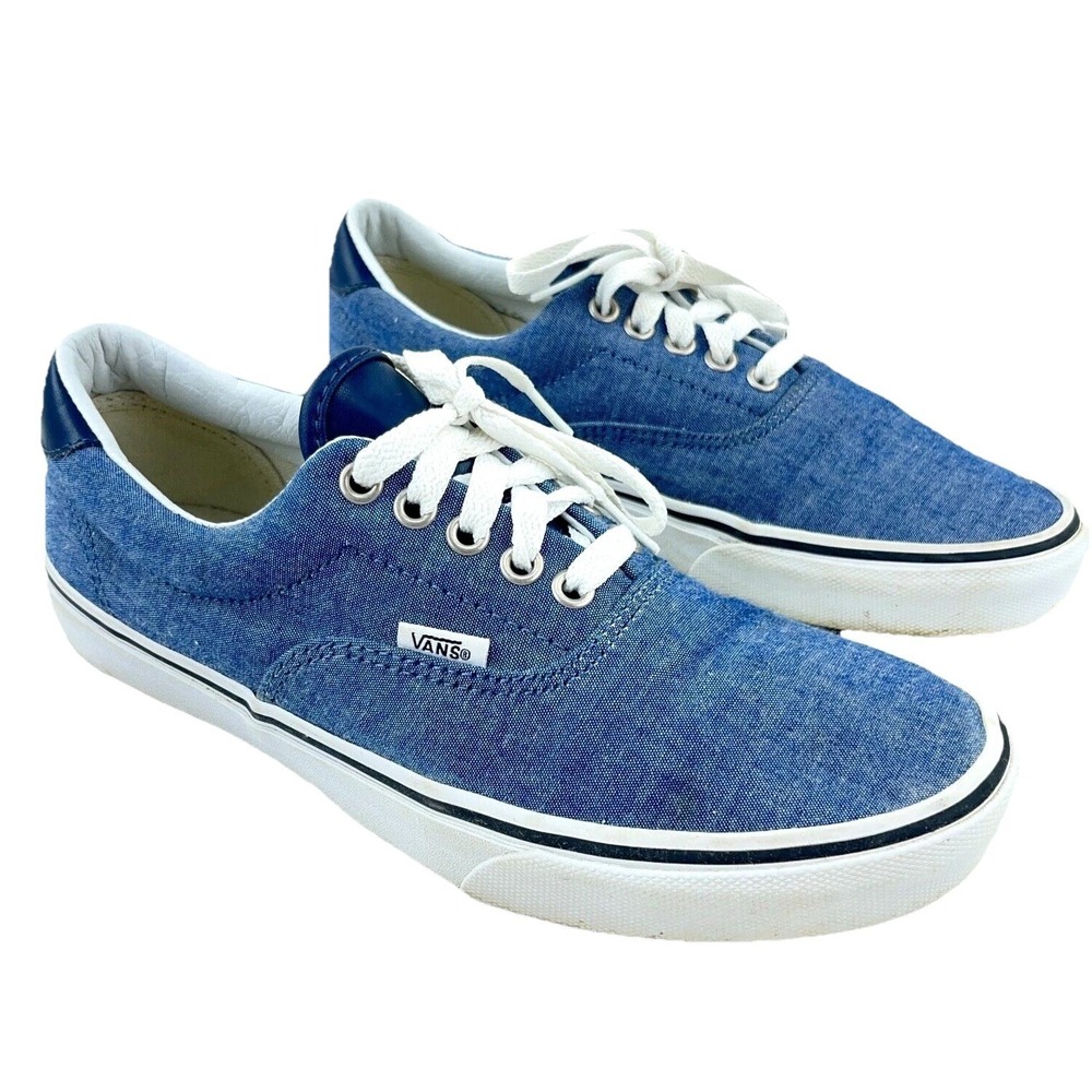 Vans Sk8 Low Skate Shoe Men 8.5 Women 10 Blue White Canvas Chambray Sneaker